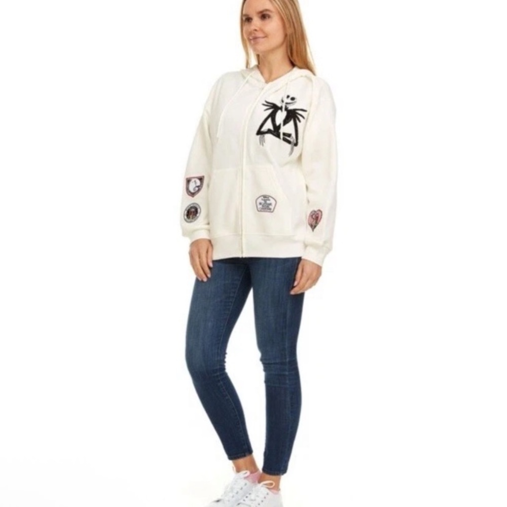 Nightmare Before Christmas Zip-Up Hoodie with Patch Designs